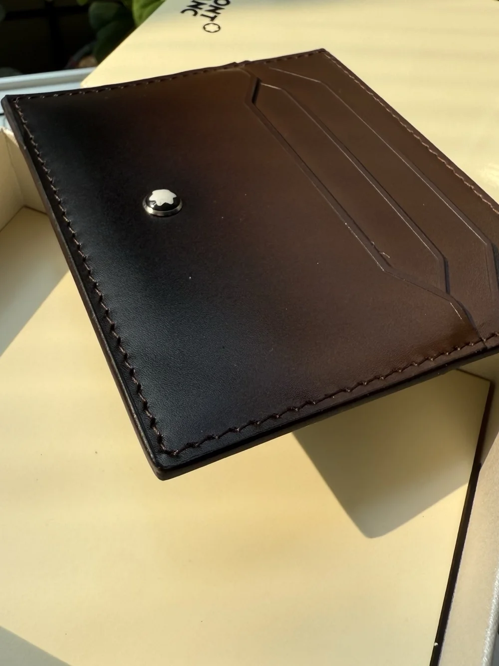 Montblanc Men's Leather Card Holder Wallet - Dark Brown